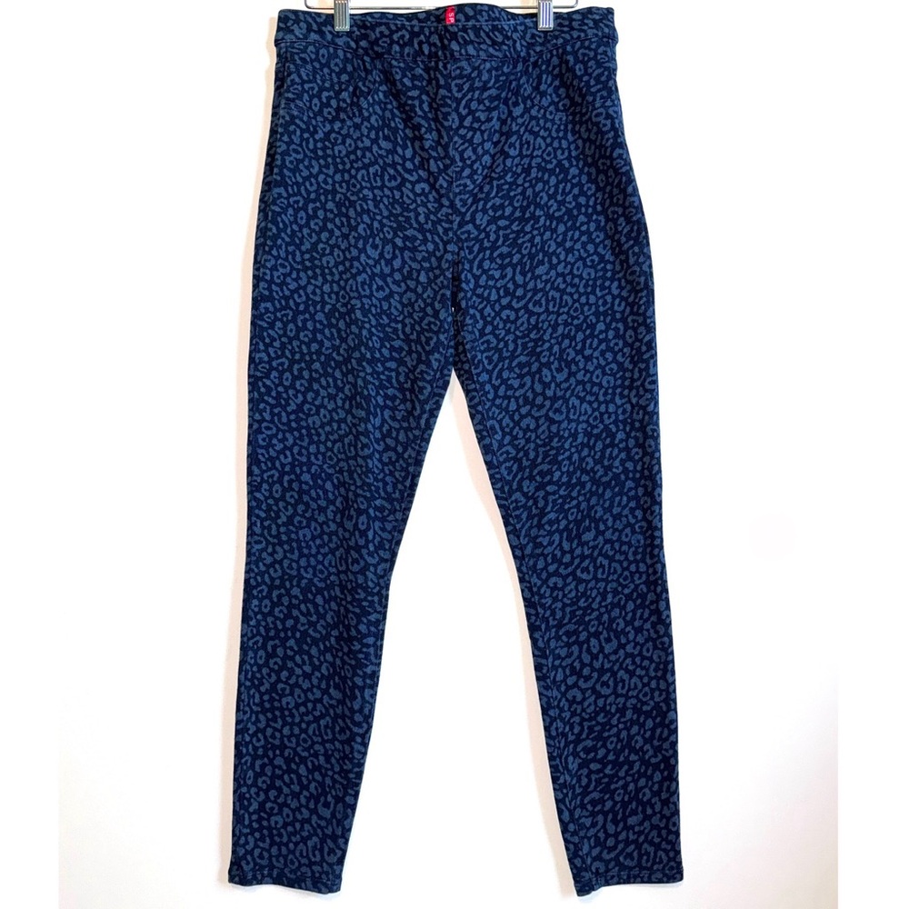 Spanx Women's Blue Denim Leopard Print Jean-Ish Ankle Leggings Large Mob Wife